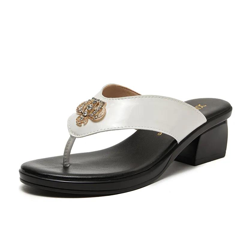 Fashion GKTINOO 2025 Summer Women Slippers Patent Leather Slides Shoes Thick Heels Beach Sandals Women Outside Fashion Flip Flops