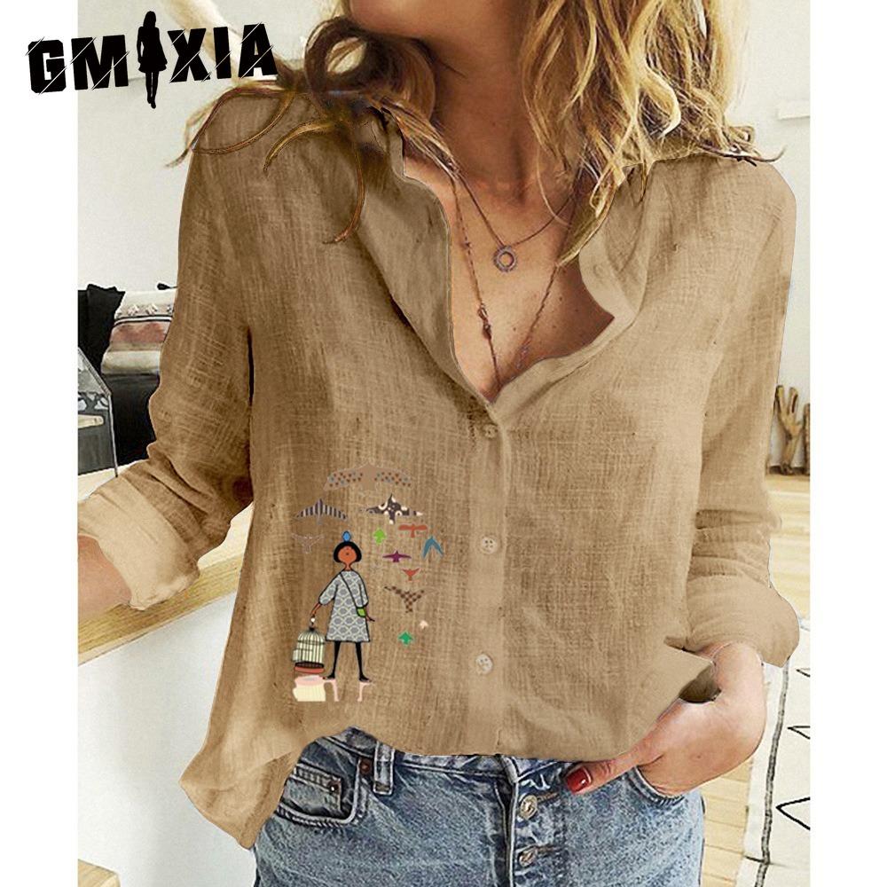 

GMXIA Женская модная повседневная блузка с длинным рукавом и воротником поло с принтом маленьких рыбок XXXXXL коричневый