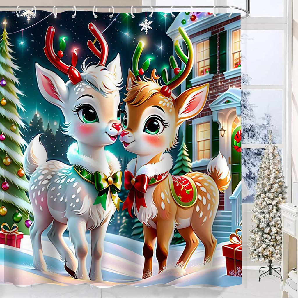 Christmas Tree Reindeer Bathing Curtain  Bathroom Shower Curtain Waterproof With 12 Hooks Fishes Home Deco Free Ship