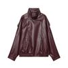 Womens Oversized Faux Leather Jacket Casual Chic Coat 2026 Lightweight Stand Collar Long Sleeve