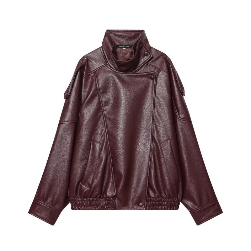 Womens Oversized Faux Leather Jacket Casual Chic Coat 2026 Lightweight Stand Collar Long Sleeve