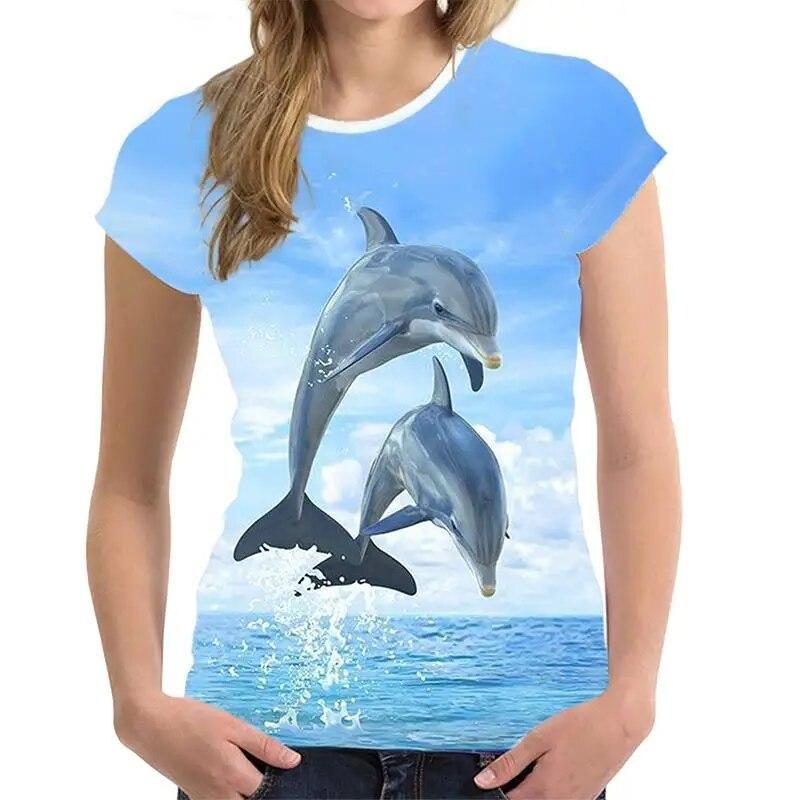 Women's T Shirt Dolphin Animal 3D Print Tee Summer Fashion Casual O-Neck Short Sleeve T-Shirts Y2k Tops Harajuku Female Clothing
