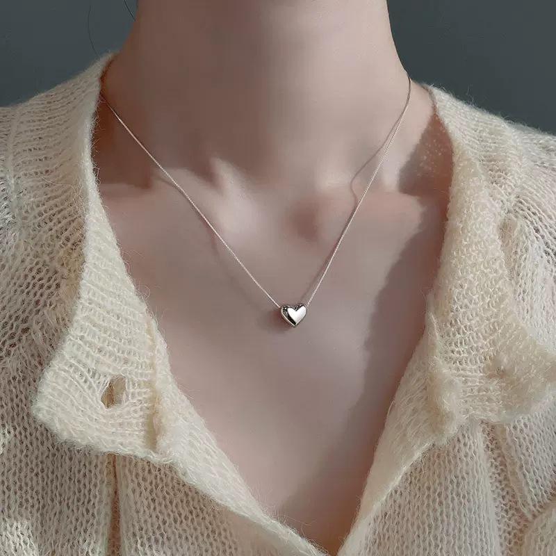 Colier cu inimă iubitoare din argint S925, design cu interes special, stil coreean simplu, nou ornament tridimensional, lanț de claviculă de inimă