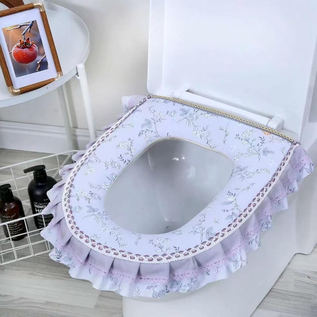 Toilet Seat Zipper, Large Caliber Seat Cushion Warm Seat Cushion All Cotton Lace Washable and Waterproof