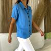 Women Tops Lapel Short Sleeve Buttons Placket Shirt Tops Pure Color Loose Fit Casual Style Shirt Home Dates Versatile Wear