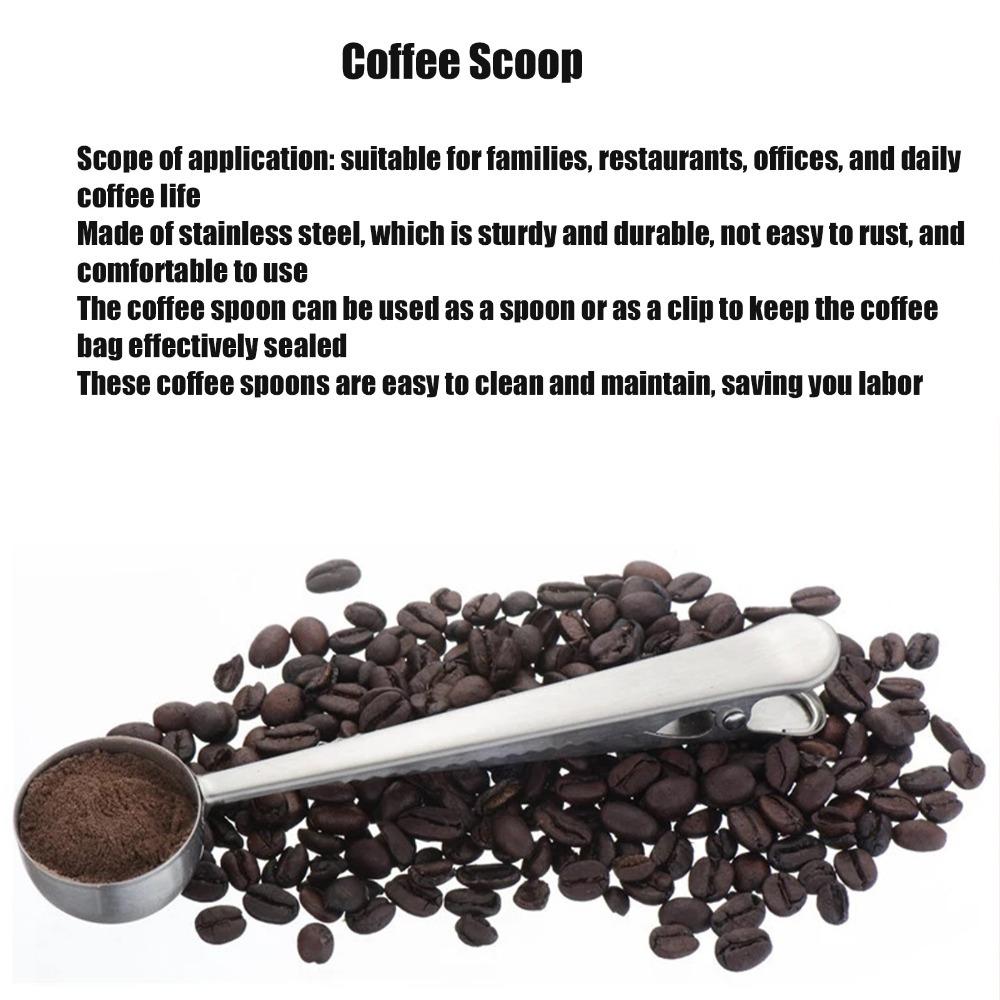 Dishwasher Safe Coffee Scoop Clip Food Grade Stainless Steel 2 in 1 Sealing Spoon Spices