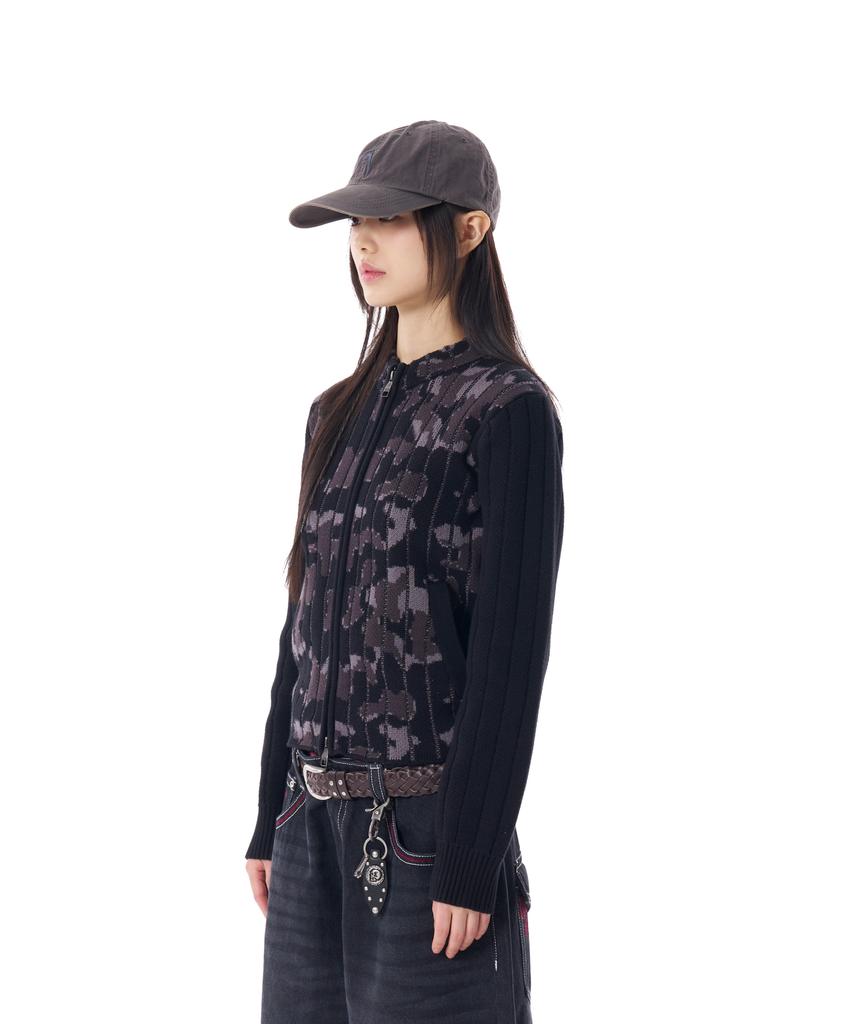 Aakam Camouflage Knit Zip-Up Cardigan (Black)