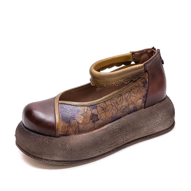 Fashion GKTINOO Retro Round Toe Thick Soled Shoes For Spring Summer 2025 New Genuine Leather Flower Women's Flat Platform Shoes