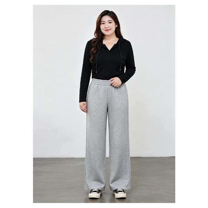 Plus Size Women Elastic High Waist Loose Straight Wide Leg Casual Pants