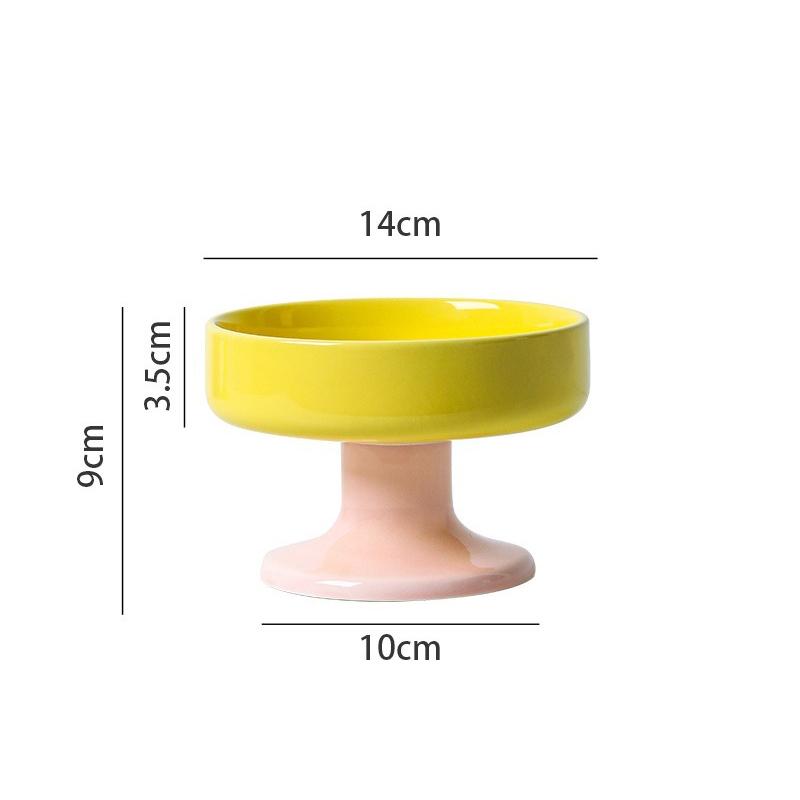 Ceramic Color-Blocked Pet Bowl Elevated Cat Bowl Protects Cervical Vertebrae Pet Supplies