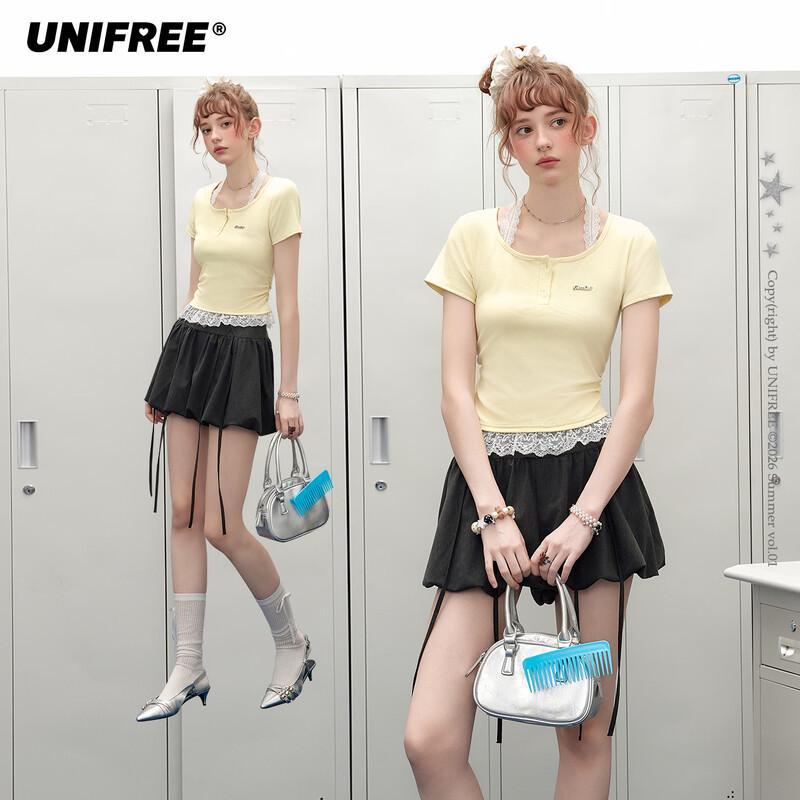 UNIFREE Lace Splicing Slim T-Shirt One Size