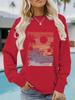 Sea View Print Women's Round Neck Long-Sleeve Hoodie