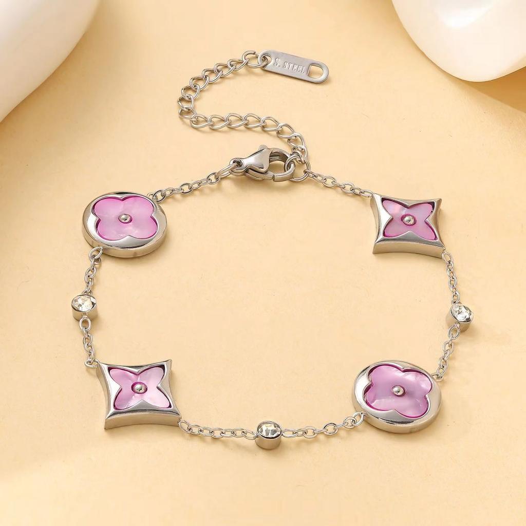 Titanium steel non fading clover bracelet, shell five flower 18K bracelet