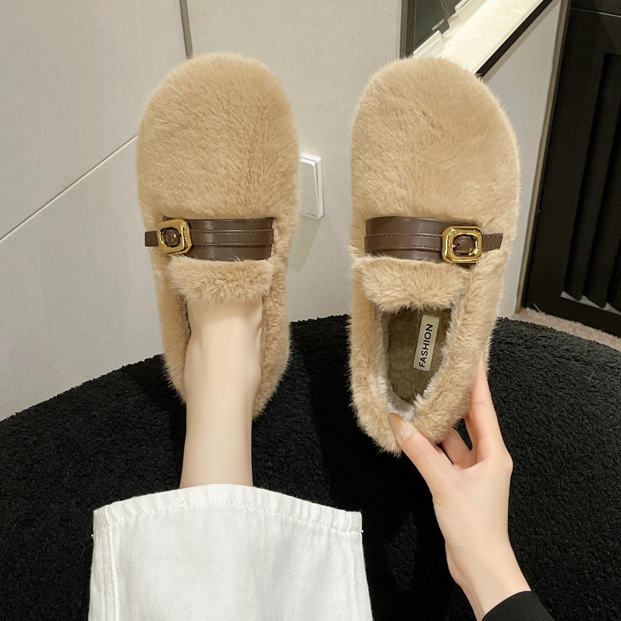 

Осенне-зимние бархатные туфли-дуду маленького размера, женские хлопковые туфли для тепла, пушистые туфли на толстой подошве, женская мягкая подошва, легко носить 40 хаки