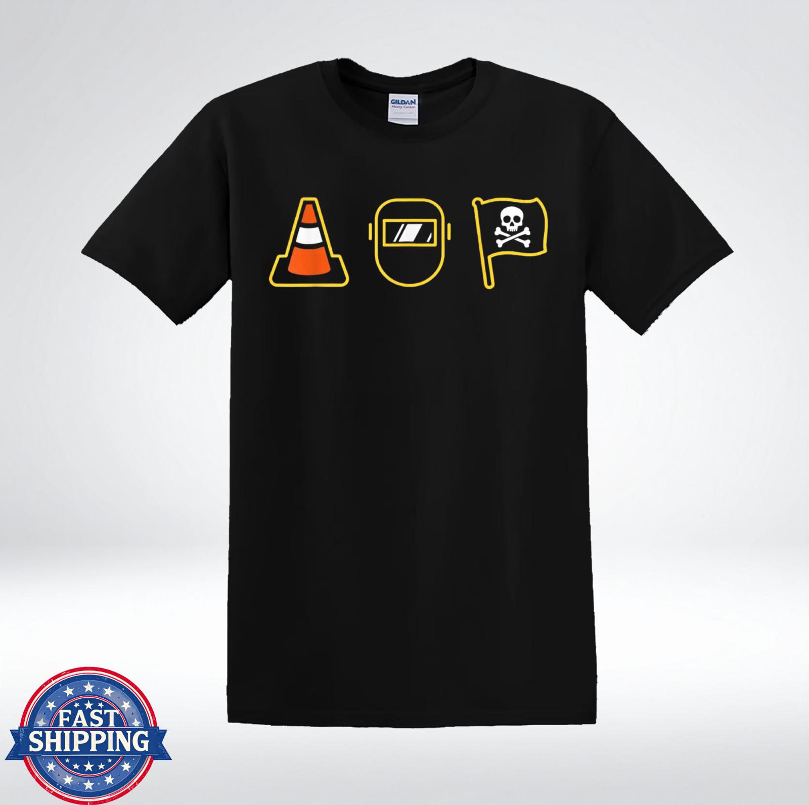 Welder Shirt Safety Icons Welding Helmet Skull Flag Graphic T-Shirt S