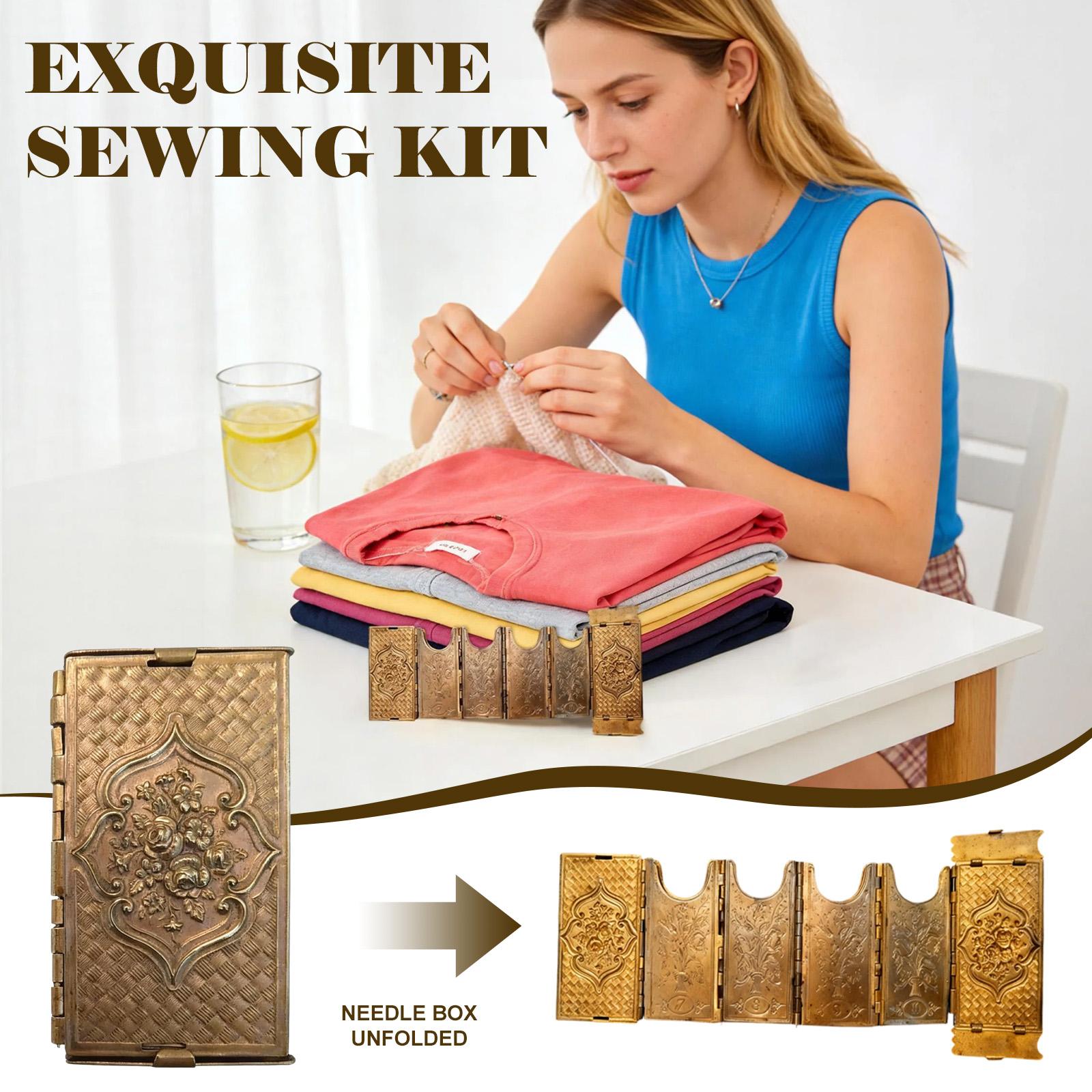Складная швейная шкатулка Шкатулка для хранения швейных принадлежностей цвета античного золота Шкатулка для вышивания из тисненой латуни с плетением One Size 1830₽