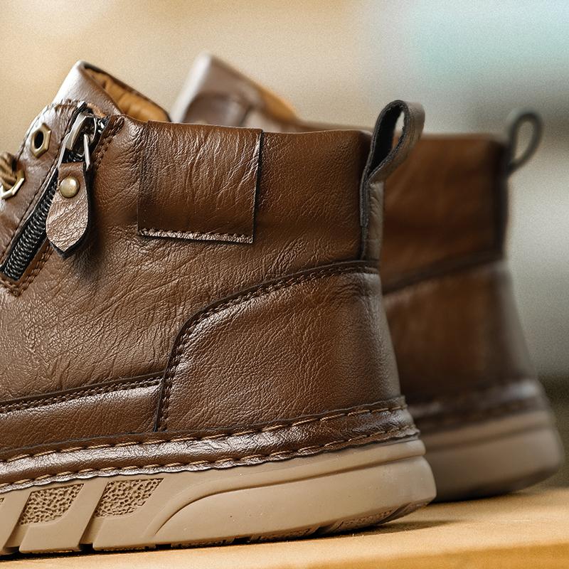 Leather Boots Men High Casual Shoes for Men Trend Zipper Walk Flats Winter Shoes Vulcanized Ankle Boots New
