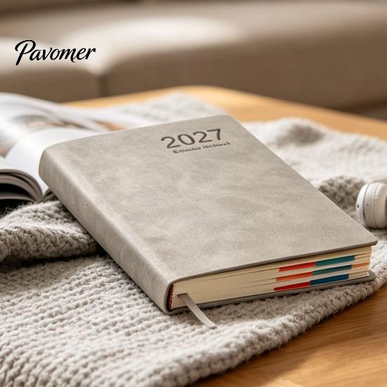 2027 Daily Planner A5 Planner, Imitation Leather 320 Page Schedule Notebook with Thick Paper Writing Diary Ribbon Bookmark, One A Day Organizer