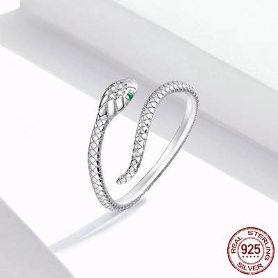 Schlangenring aus 925er-Sterlingsilber, original weiß vergoldet, eingelegter Zirkon, verstellbarer Damenring zum Valentinstag, Geschenk für Freundin