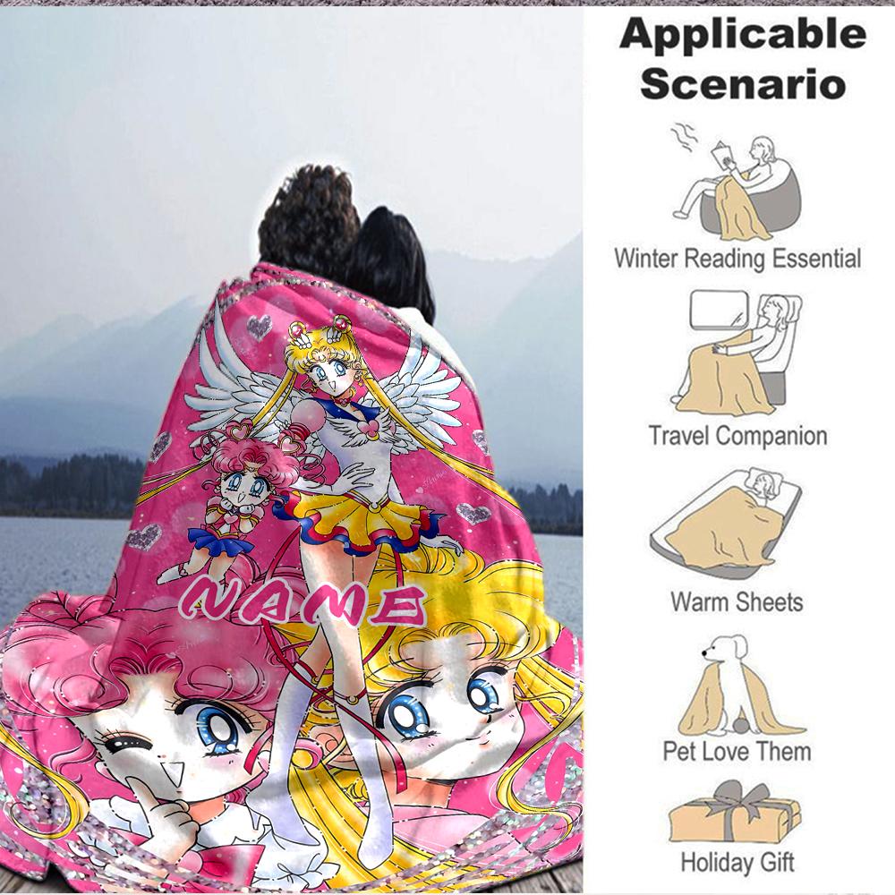 Custom 1pc Sailor Moon Adventure Blanket, Soft And Comfortable Blanket, Casual Warm, Camping Travel Blanket, Birthday Gift Q91385