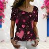Women Plus Size Asymmetric Neck Short Sleeve Top Pink Heart Floral Dark Background Romantic Art Print