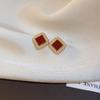Orecchini pendenti geometrici a forma di cuore di fragola rossi: Elegante Gioielli Aghi d'Argento Retrò