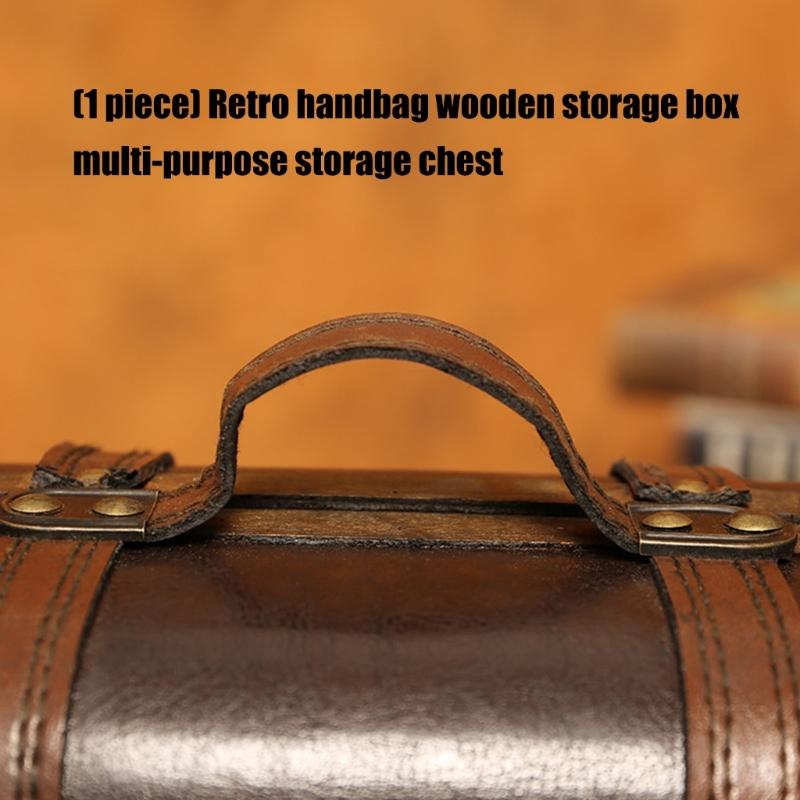Wooden Trunk Faux Leather Handle Carrying Case Portable Storage Container For Jewelry Cosmetics And Collectibles
