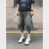 Unisex Retro Washed Denim Shorts: Loose, Casual, Straight, Wide-Leg Cropped Pants