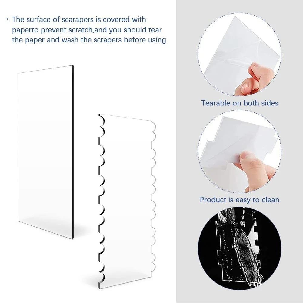 2 stk Akryl Kakeskrape Sett Dekorering Kontur Stripe Kakekam Sagtann Glatter Smørkrem Frosting Skrape kakeverktøy