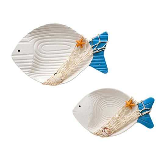 2 Pcs Coastal Ocean Fish Wall Sculpture Nautical Beach Theme Wall Hanging Decor Vintage Farmhouse Wall Art for Bathroom Lake House