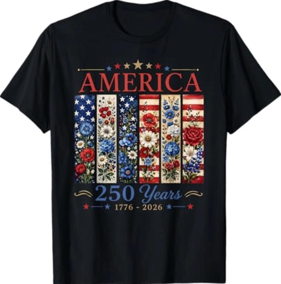 America 250 Years Floral Patriotic Freedom 250th Anniversary T-Shirt 4XL
