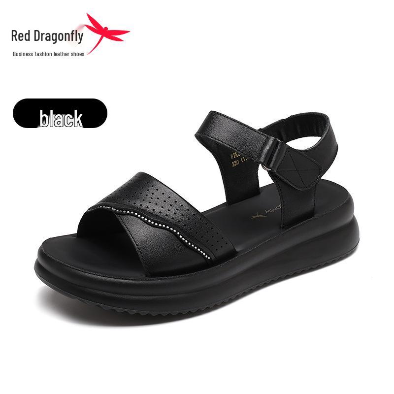 Red Dragonfly Women s Genuine Leather Wedge Sandals - Soft, Non-Slip, Comfortable Sole for Outdoor Wear 36 чёрный