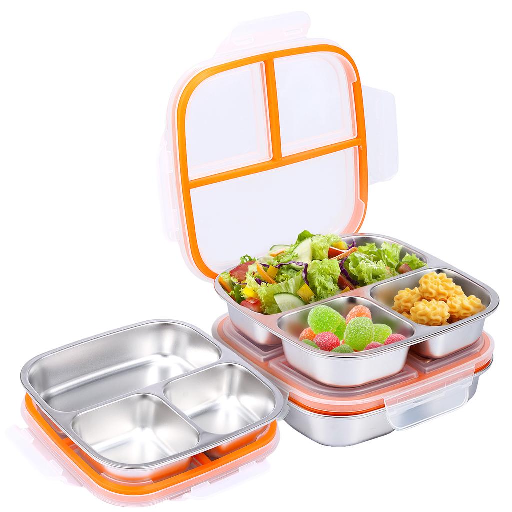 3Pcs Bento Lunch Box Set 3-Compartment Food Storage Containers Leakproof with Lid Reusable Meal Prep Lunch Box for School Office