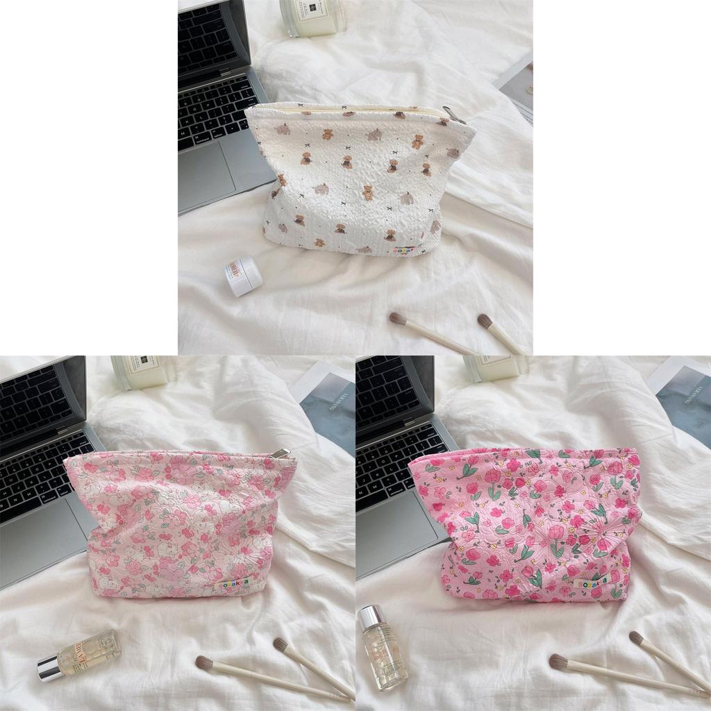 Cartoon Floral Embossed Makeup Bag With Large Capacity For Travel And Daily Use