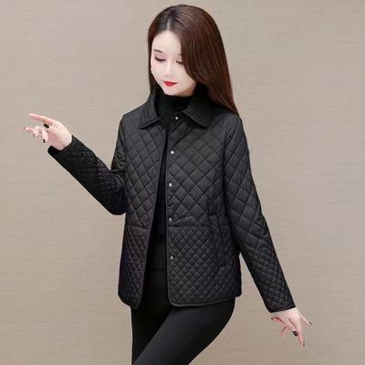 Women Small Diamond Checker Lightweight Warm Cotton Coat Winter Mother's Wear Loose Lightweight Short Cotton Coat