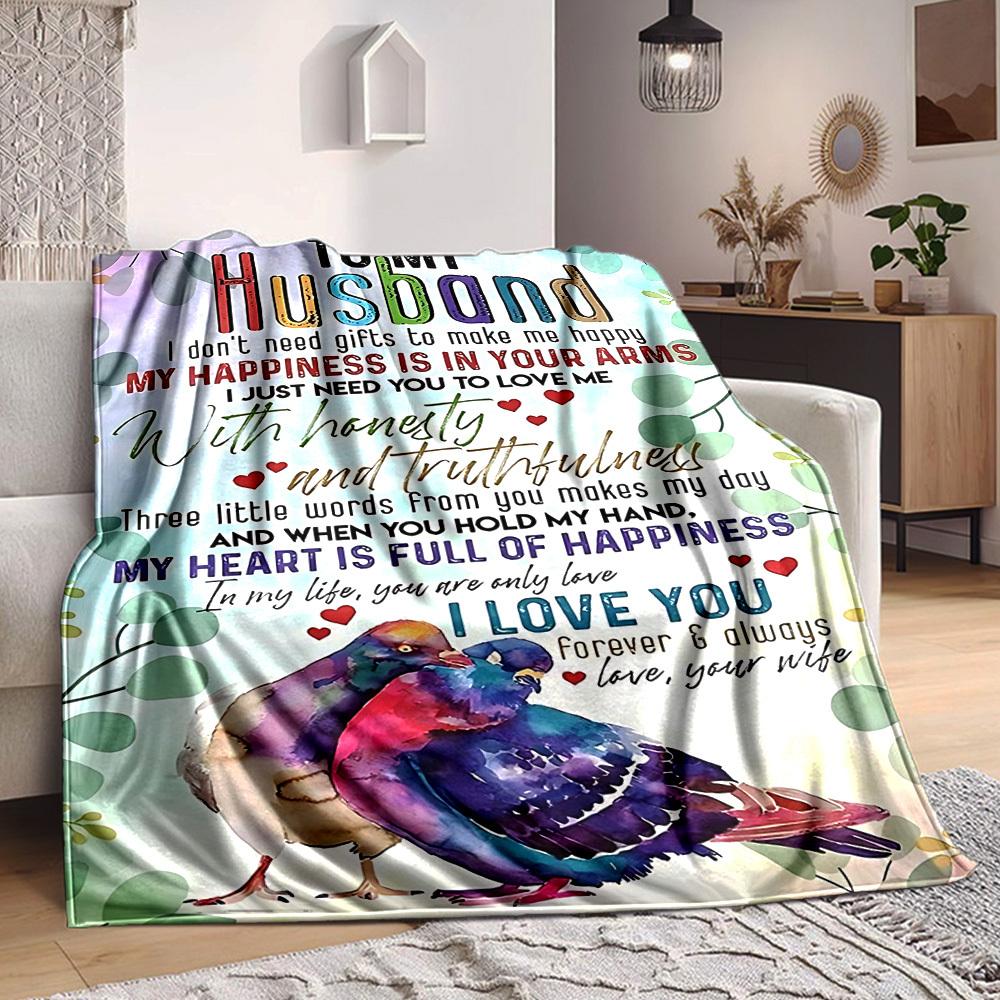 

1pc Husband Love Quote Blanket - Perfect Gift for Birthdays, Christmas & Halloween- Soft, Warm & Versatile yy250909117 75x90cm