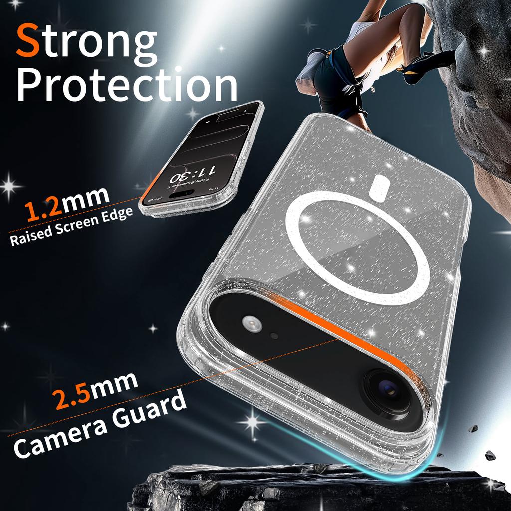 For iPhone Air Magnetic Case Glitter Design TPU PC PET Drop Proof Phone Cover