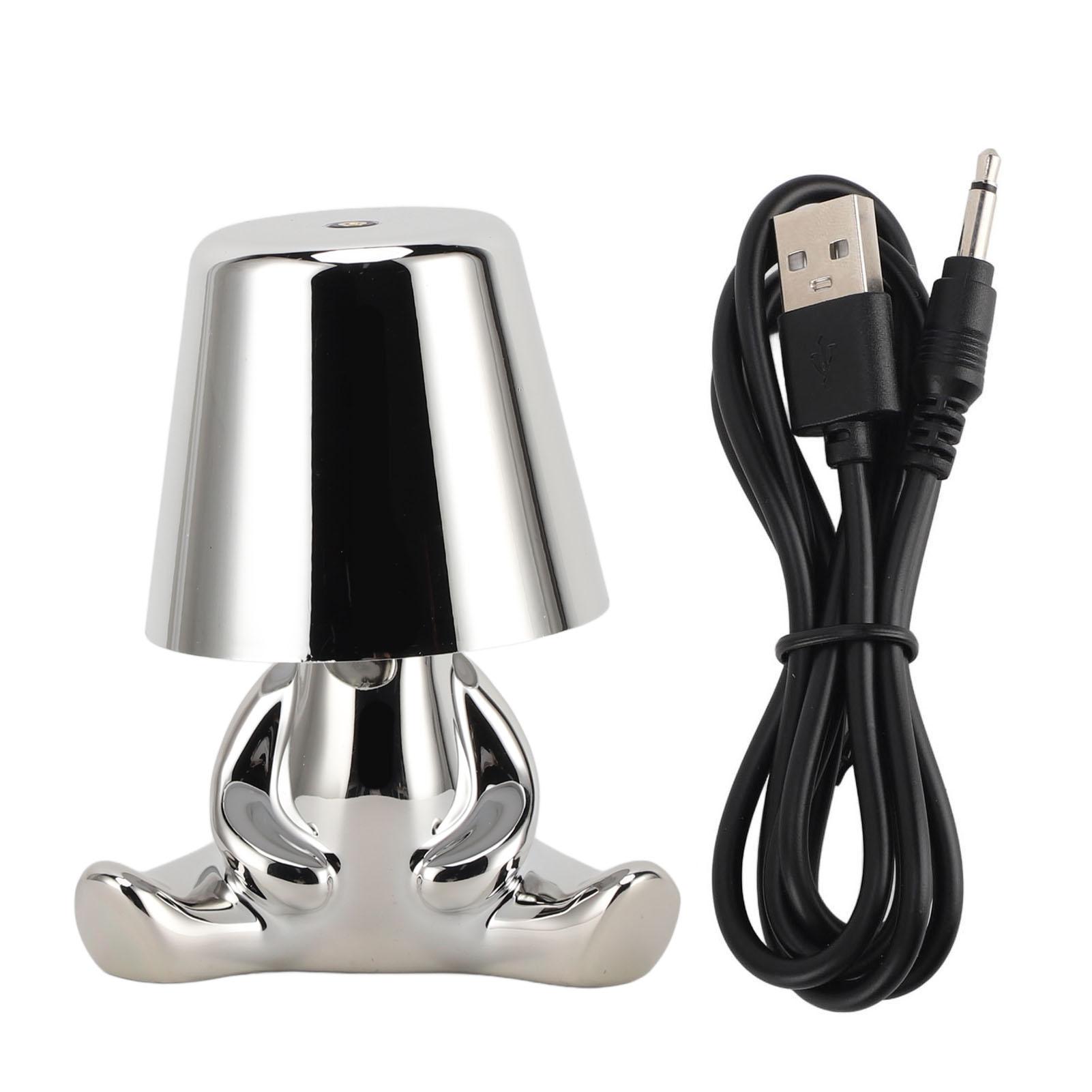 

Сенсорная прикроватная настольная лампа с 3 режимами, декоративная статуэтка маленького человека, светодиодная настольная лампа для спальни серебряный