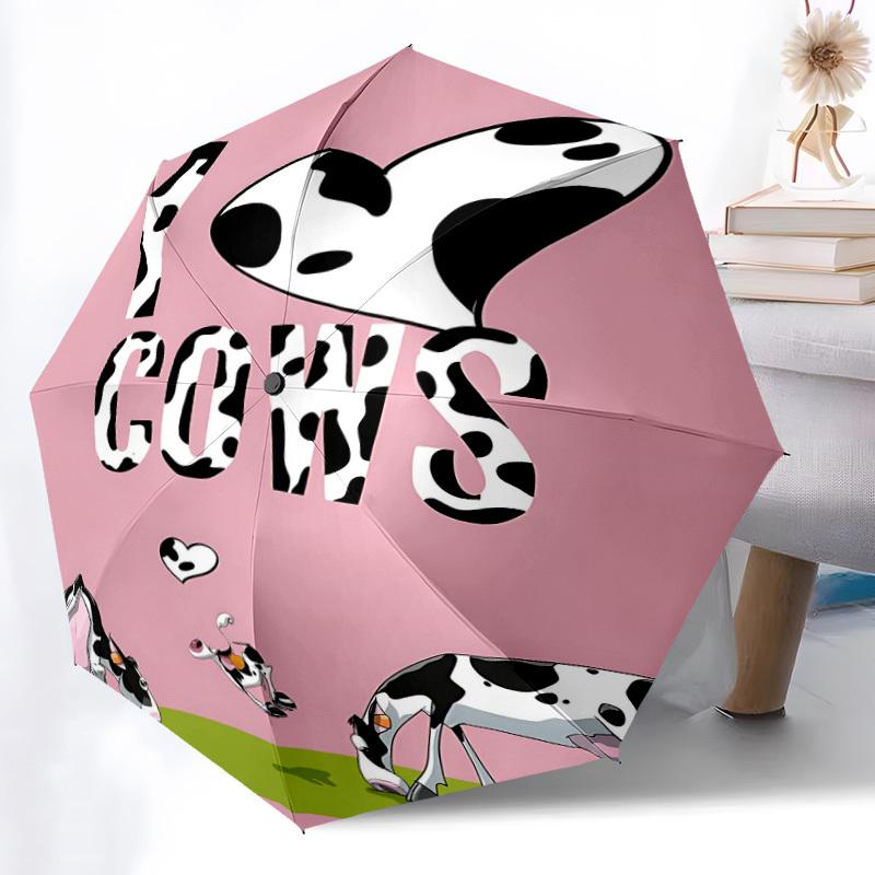 1pc Cow Love Automatic Folding Umbrella, 8-Rib Durable Iron Frame, Compact Travel Umbrella for Women & Men026