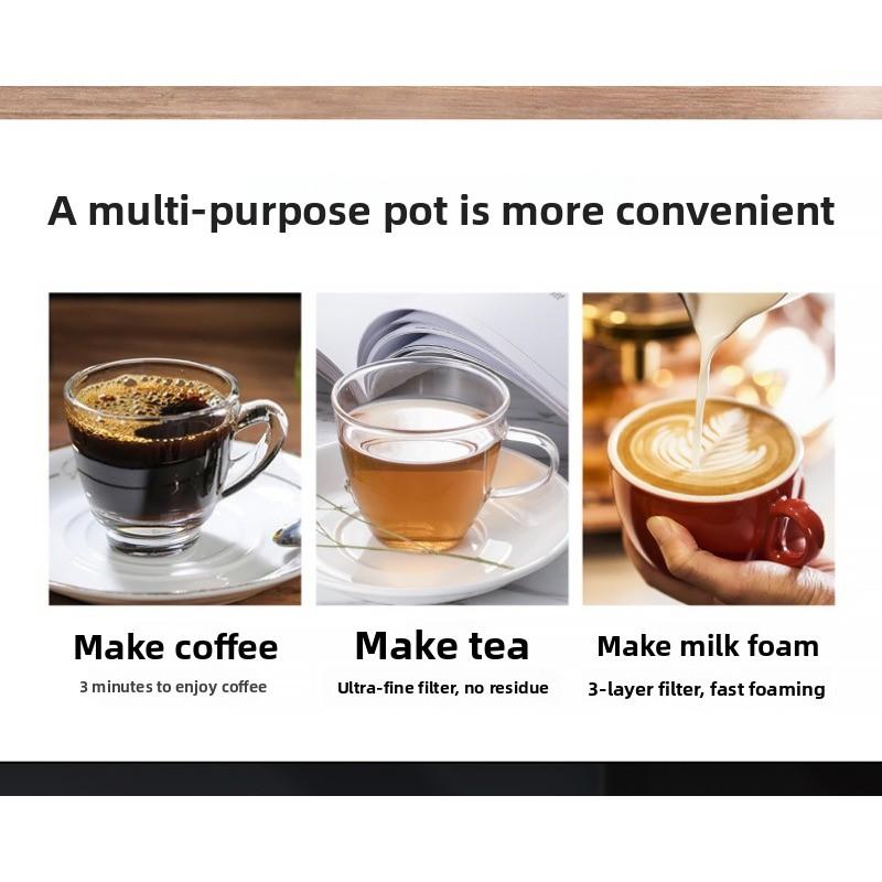 Inner and Outer 304 Stainless Steel Filter Coffee Maker with Double-layer Insulation for Keeping Coffee Warm. Pressing Coffee Maker.