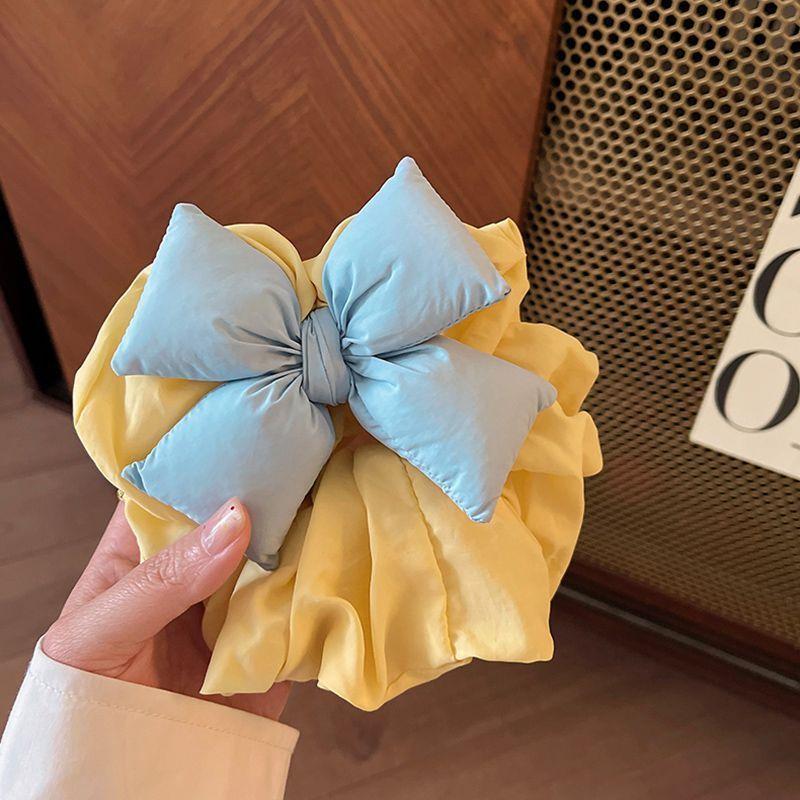Fluffy Big Bow Satin Scrunchie Soft Fabric Lovely Colors For Hair Styling Skincare