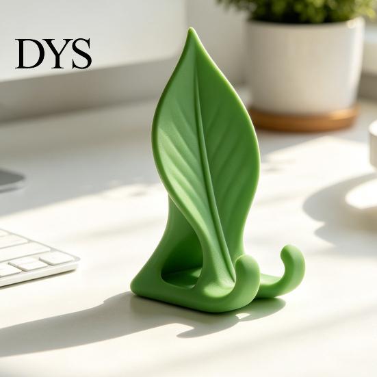 Cute Desk Gadgets Leaf Shaped Phone Stand, 3D Printed Mobile Holder with Double Stable Cell Mount Hook Support, Creative Hands Free Video Cradle,