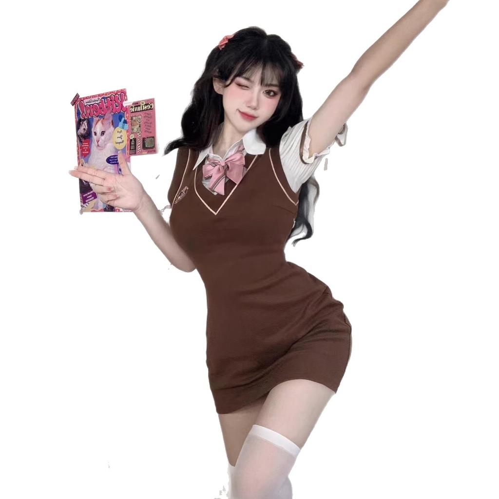 College style sweet and cool babes little fresh imperial sister fan hip bubble sleeve dress JK uniform suit pure desire summer