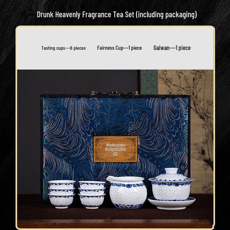 Shangqi Hand-painted Blue and White Linglong Tea Set