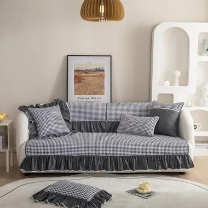 

Modern Minimalist Corner Sofa Cover Gray Plush Towel Seat Pad for Living Room Couch Cushion 70x70cm 1pcs