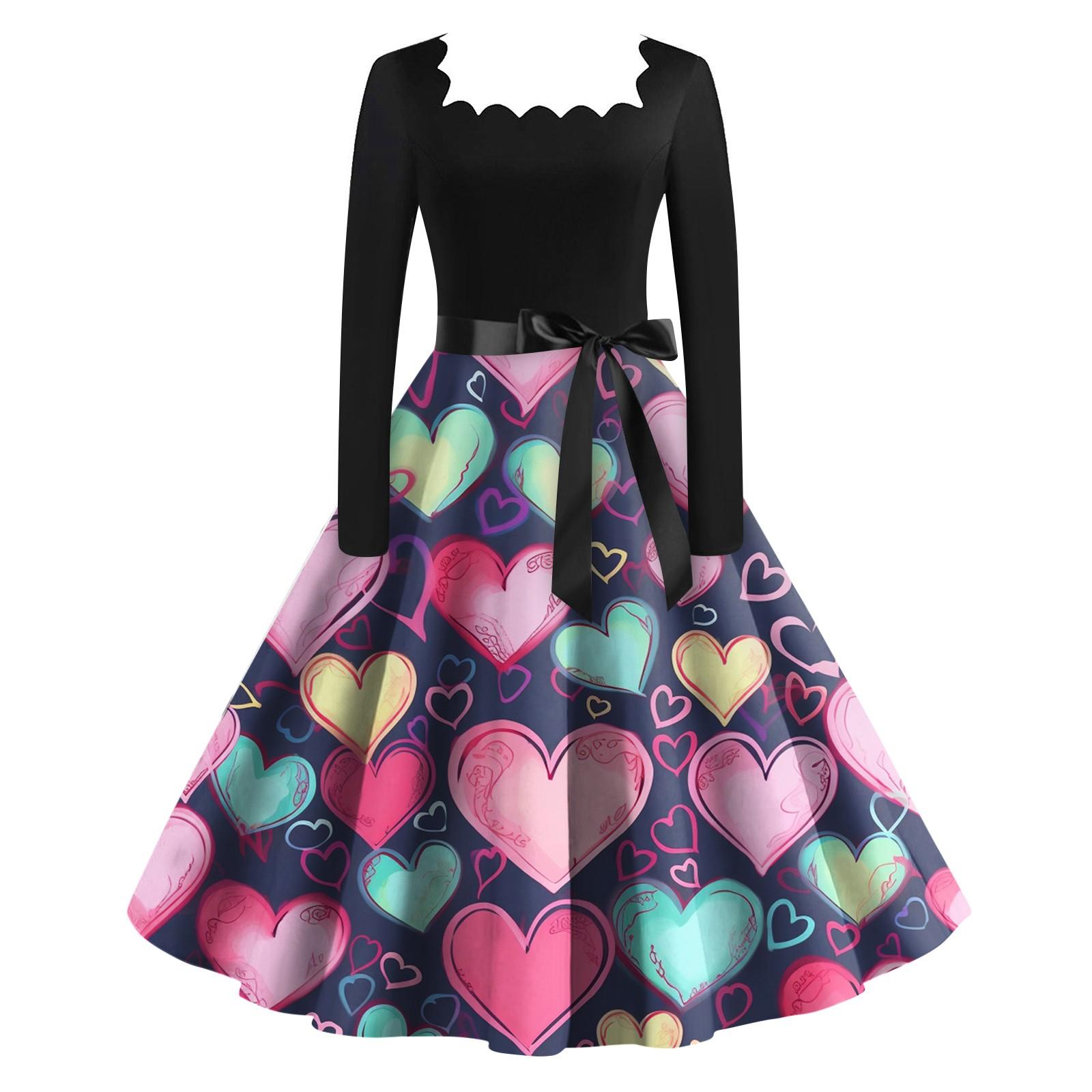 Женское винтажное классическое платье с длинным рукавом и принтом ко Дню святого Валентина — фото 9