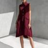 New 2026 European Summer Solid Color Sleeveless Cotton Linen Lapel Dress