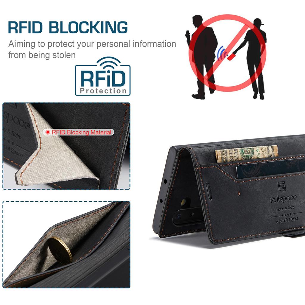 Per Samsung Galaxy Note10 Custodia a Portafoglio Flip in Pelle Vintage con Slot per Schede con Blocco RFID, Copertina a Libro Retro Opaca per Donne Uomini (4 colori)