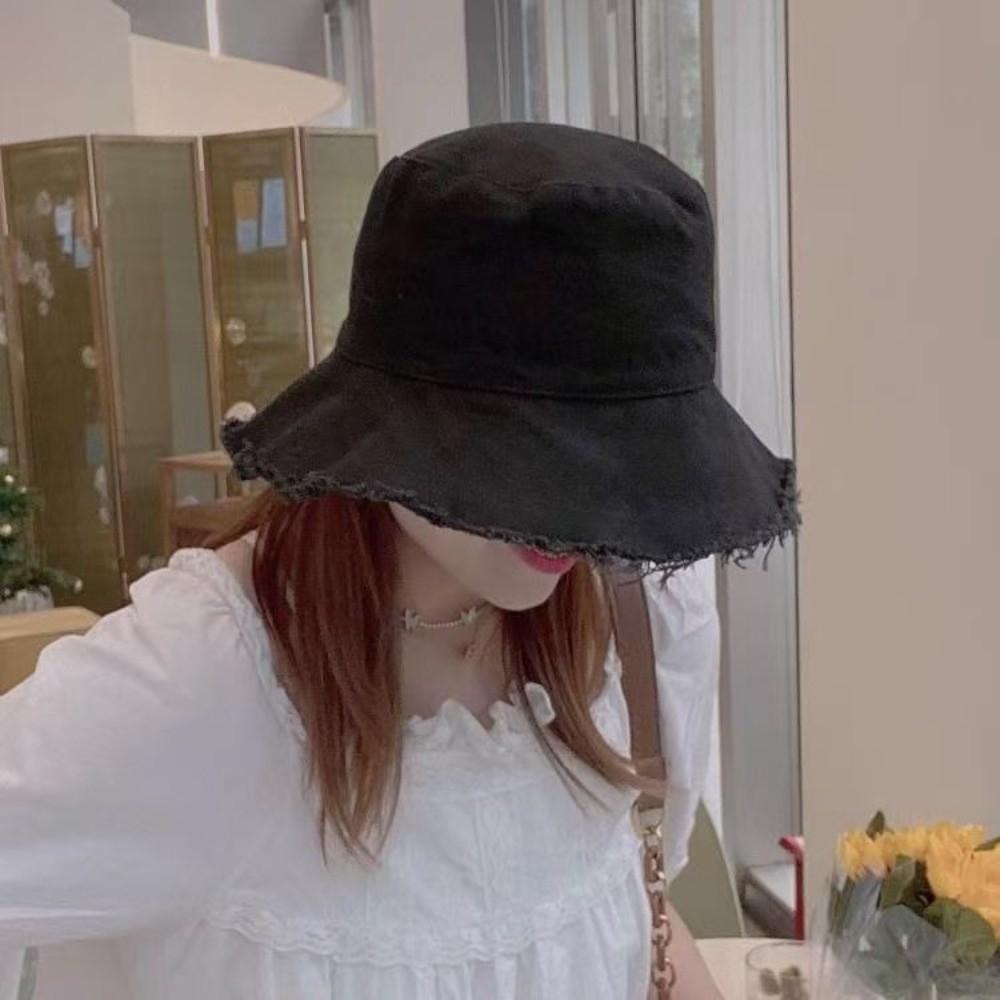 Foldable Raw Edge Fisherman Hat Simple Sun Protection Cap Versatile Thin Bucket Hat  Spring