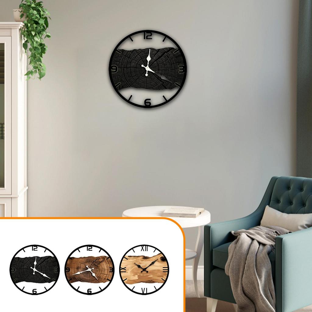 Stille Wanduhr Vintage Heimdeko Leicht ablesbar Wanduhr Bauernhaus Dekor Jahresringuhr für Bauernhaus Wohnzimmer